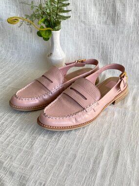 DV Dolce Vita Hardi Pink Crinkle Leather Slingback Penny Loafers Sz 9.5/10